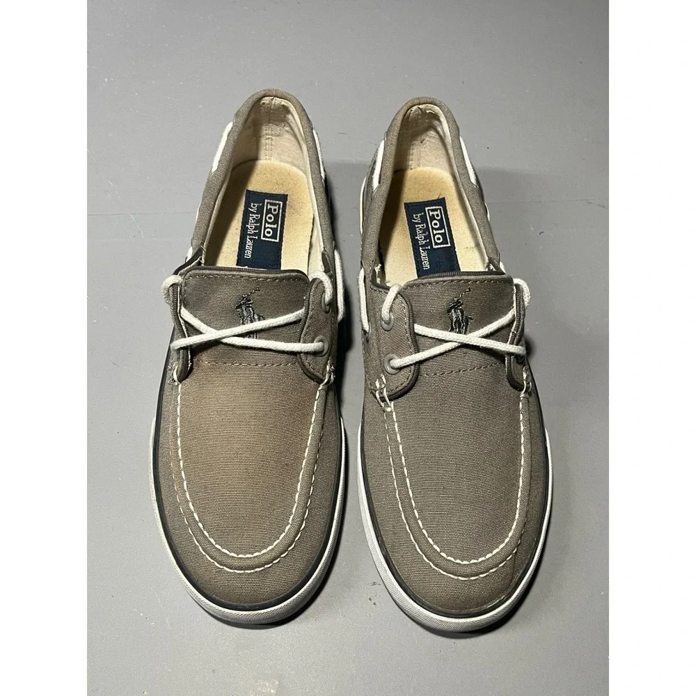 Polo Ralph Lauren Lander P Canvas Boat Shoes Mens 8D Taupe Brown 00001629 F13